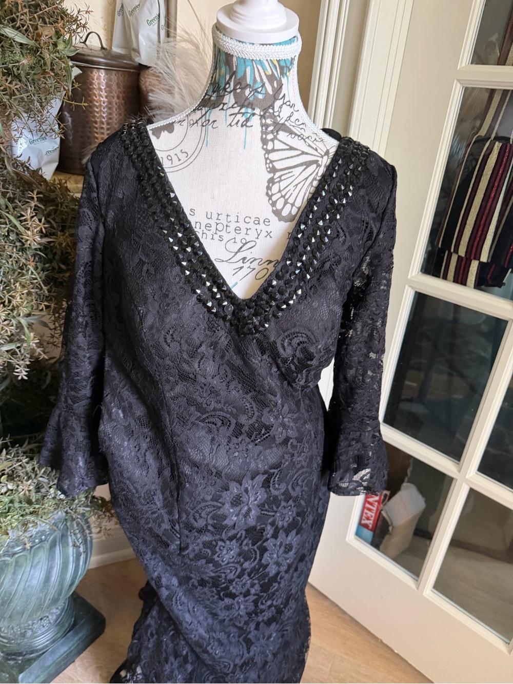 This was a cuatom gown made with  Bl Lace V-Neck Women's Top with Beaded Trim